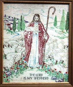 Jesus needlepoint by grandma